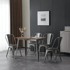 Nazhura Metal Dining Chair Farmhouse Tolix Style for Kitchen Dining Room Patio, 18 Inch, Stackable, Waterproof Indoor/Outdoor (Sets of 4) (Brushed Metal with Wood Padding) - Image 2