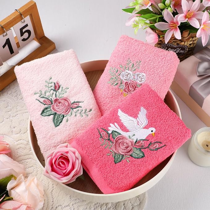 Rose Floral Hand Towels Farmhouse Pink Rose Bathroom Decor 14x29 Inch - Image 6