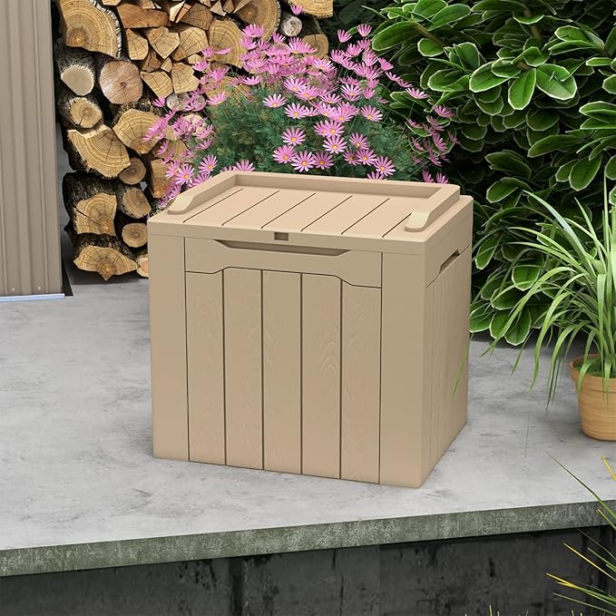 Patiowell 30 Gallon Resin Deck Box, Outdoor Storage Box for Patio Furniture, Deliveries, Pool Supplies,Waterproof and Lockable, Light Brown - Image 8