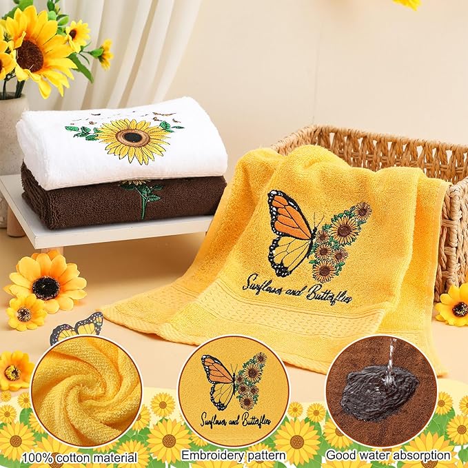 3 Pcs Sunflower Butterfly Hand Towels - Image 4