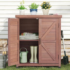 Outdoor Storage Cabinet & Potting Bench Table with Metal Top, Wooden Patio Furniture, Garden Workstation (Royal Brown, 36x31x17in) - Image 9