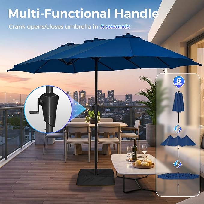SUPERJARE 13FT Outdoor Umbrella for Patio, Double sided Pool Umbrellas with Fade Resistant Canopy, Large Table Umbrella for Deck, Market, Backyard - Navy Blue - Image 5