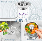 3 in 1 Kitchen Sink Drain Strainer ，304 Stainless Steel Kitchen Sink Stopper - Image 3