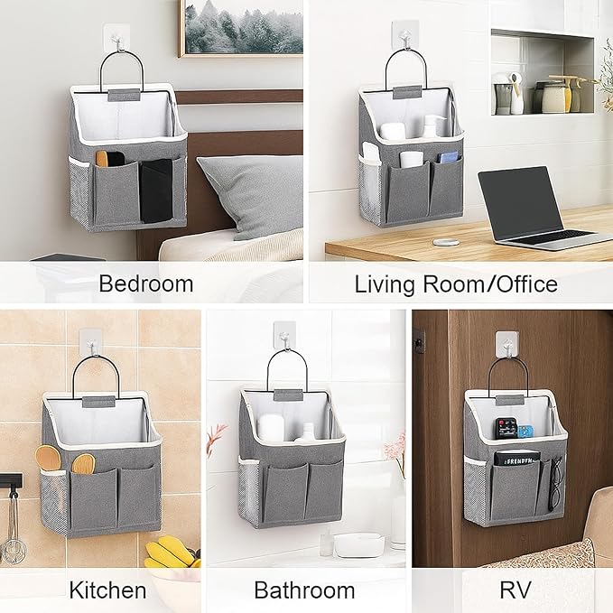 3pcs Wall Hanging Organizer Bag, Linen Fabric Door Hanging Storage Basket - Image 4
