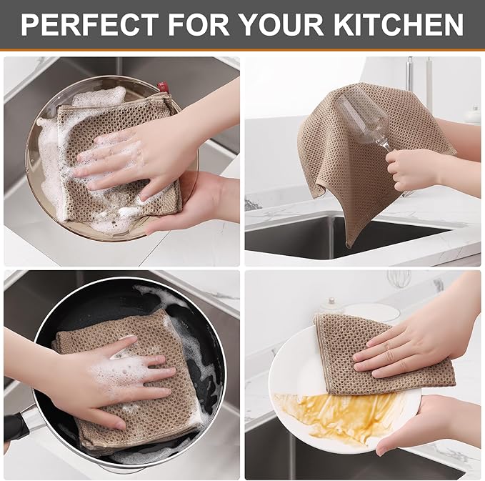 Kitinjoy 100% Cotton Kitchen Dish Cloths, 8 Pack Waffle Weave Ultra Soft - Image 4