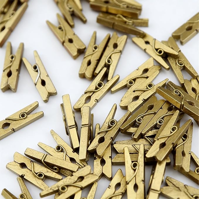 CCINEE 150 PCS 1 Inch Gold Natural Wooden Clothespins, Small Clothes Pin - Image 2