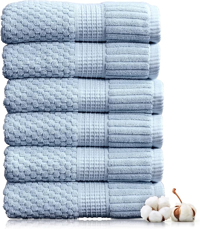 NY Loft 100% Cotton Hand Towel 6 Pack | Super Soft & Absorbent Quick-Dry Hand by NYLoft