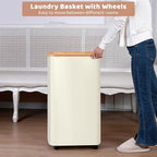 Laundry Basket with Wheels, 110L Beige Clothes Hamper - Image 3