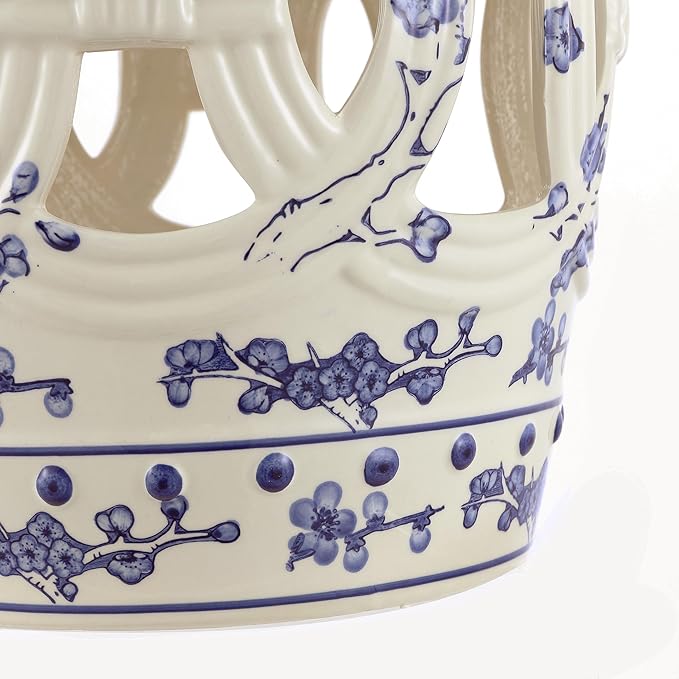 JONATHAN Y TBL1027A Lucky Coins 16" Chinese Ceramic Drum Indoor/Outdoor Garden Stool Bohemian, Coastal, Classic, Cottage, French Country, Patio, Garden Room, Bathroom, Living Room, Blue/White - Image 8