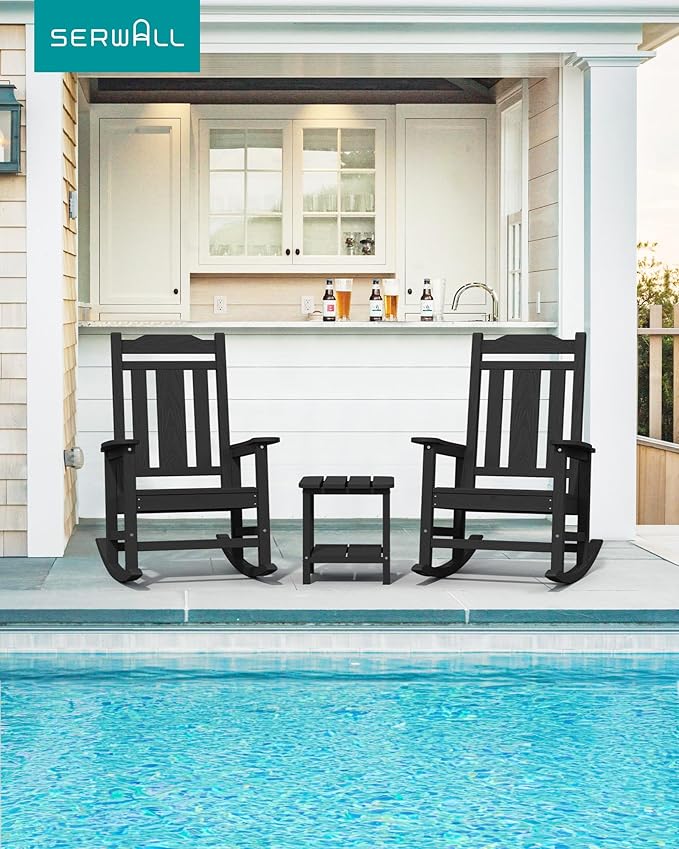 SERWALL Oversized Rocking Chair Set of 4 Outdoor, HDPE Outdoor Rocking Chair Set of 4, Black - Image 8