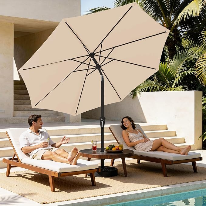 MEWAY 9ft Patio Umbrella Outdoor Table Umbrellas with Push Button Tilt and Crank, Market Umbrella 8 Sturdy Ribs for Deck, Garden, Pool and Backyard, Cream Beige - Image 3
