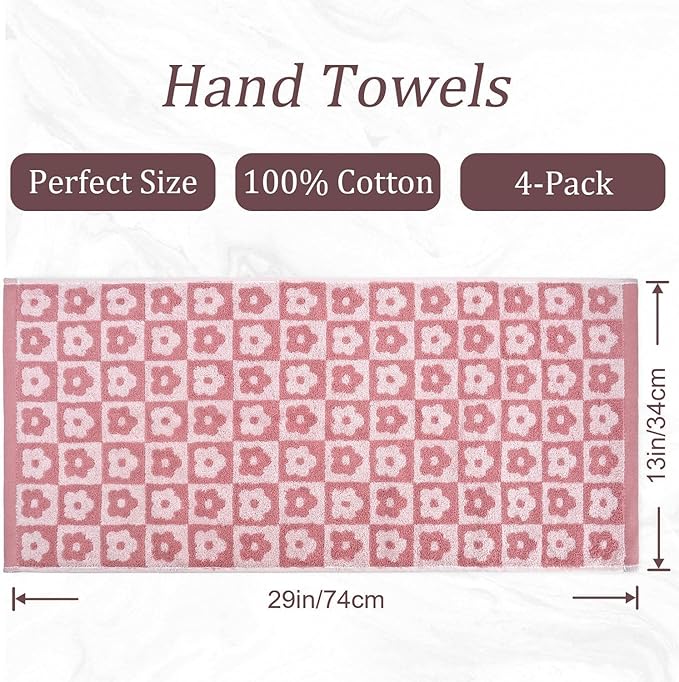 Jacquotha Cotton Hand Towels Pink Checkered Floral - Image 7