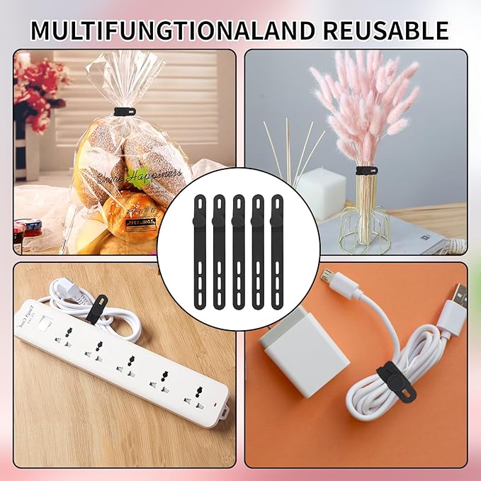 Oligei 25 Pcs Silicone Cable Ties, Cable Ties Reusable, High Elasticity Cord - Image 7
