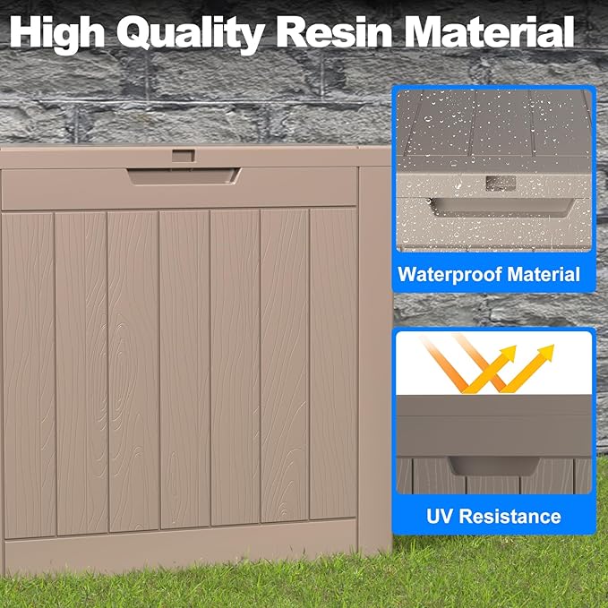 36 Gallon Outdoor Deck Box, Lockable Waterproof Outdoor Storage Boxes For Garden Tools,Indoor Cushions,Accessories Outside Storage Resin Weatherproof Container(Grey) - Image 2