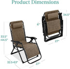 Best Choice Products Oversized Zero Gravity Chair, Folding Outdoor Patio Recliner, XL Anti Gravity Lounger w/Removable Cushion, Cup Holder, Side Tray, 350lb Capacity - Taupe - Image 2