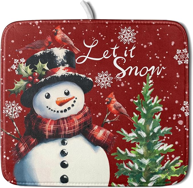 Winter Snowflake Red Dish Drying Mat by Sweetshow