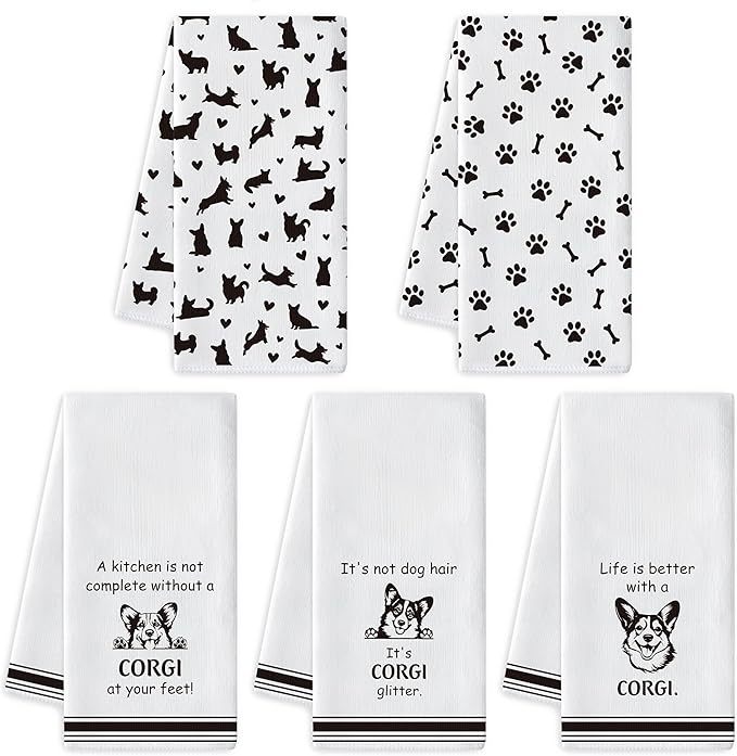 R HORSE Corgi Kitchen Dish Towel Set- 5Pcs Cute Corgi Cleaning Dishcloth Animal by RHORSE