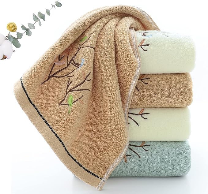 Pidada Hand Towels Set of 2 Embroidered Bird Tree Pattern 100% Cotton Absorbent - Image 4
