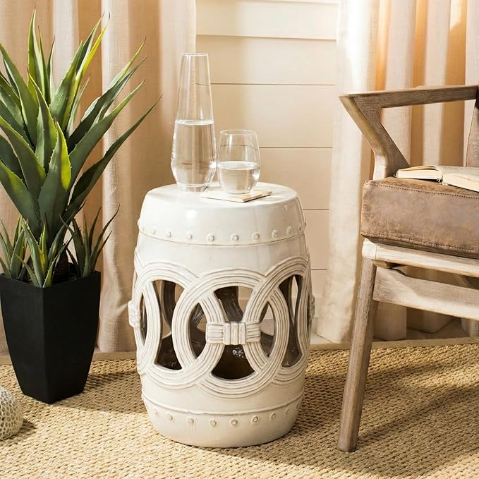SAFAVIEH Home Collection Double Coin Cream Ceramic Indoor/ Outdoor Decorative Garden Stool (Fully Assembled) - Image 2