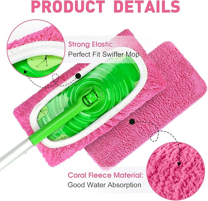 8Pcs Pink Reusable Mop Pads, Microfiber Mop Pads Compatible - Image 3