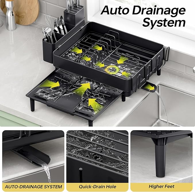 Dish Drying Rack for Kitchen Counter, 304 Stainless Steel Dish Rack, Expandable - Image 2