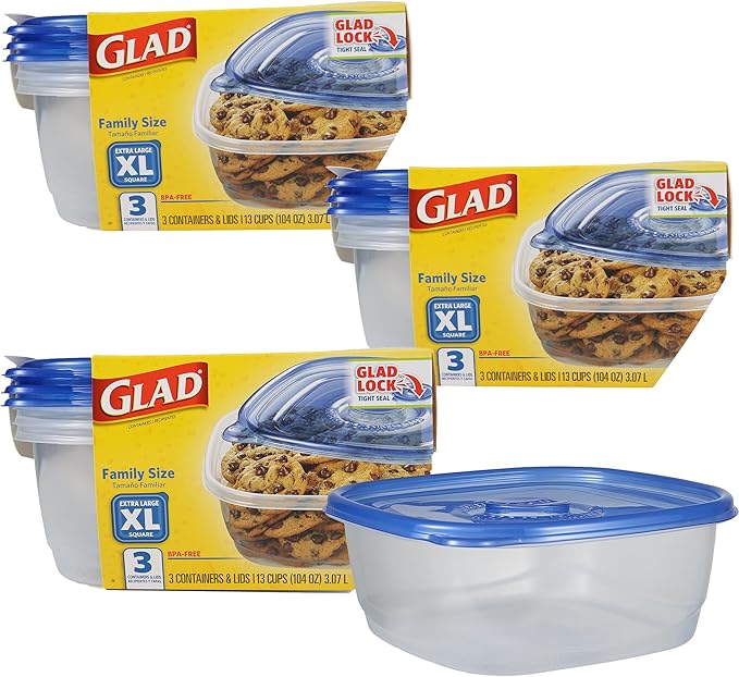 Glad GladWare XL Square Food Storage Containers, Family Size Meal Container by GladTrashFoodStorage