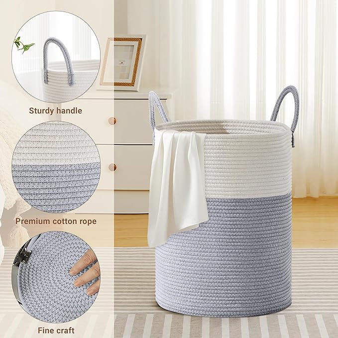 Tall Laundry Basket with Handles, 58L Portable Dirty Clothes Hamper, Boho - Image 3