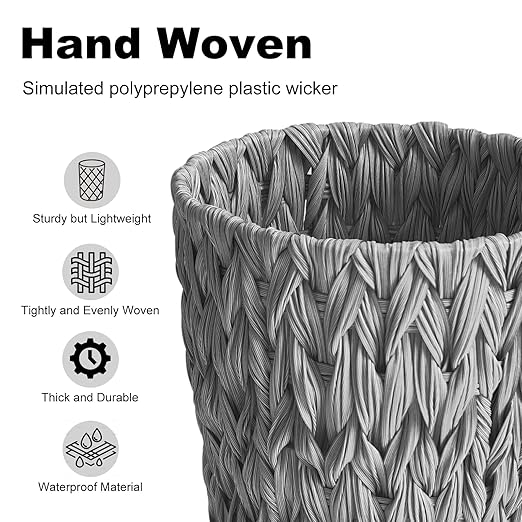 Wicker Trash Can, Small Bathroom Trash Can, Waterproof Wicker Waste Basket - Image 3