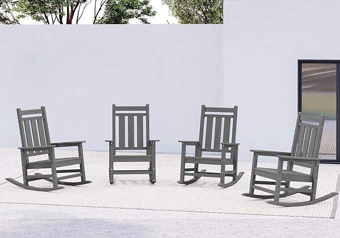 KINGYES Oversized Outdoor Rocking Chair Set of 4, All-Weather Patio Rocking Chairs for Porch, HDPE Outdoor Patio Rockers with High Back & Wide Seat for Garden, Lawn, Gray - Image 9