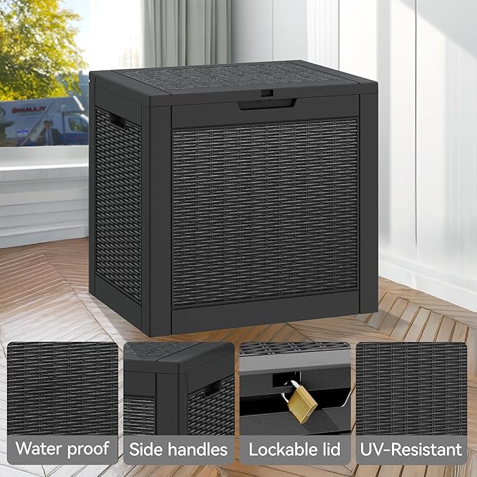 Outdoor Storage Box, Resin Deck Boxes Indoor and outdoor, Waterproof Storage Box Lockable Lid (Black, 35 Gallon) - Image 6