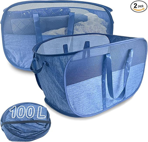 100L Collapsible Laundry Baskets 2 Pack, Extra Large Mesh Pop Up Laundry Hamper by NairSnow
