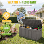 Greesum Outdoor Storage Box 82 Gallon Storage Bin with Lid for Patio Furniture, Garden Tools, Pool Supplies, Waterproof and UV Resistant, Lockable, Coffee - Image 3