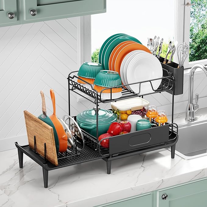 Dish Drying Rack for Kitchen Counter, Expandable 2 Tier Dish Rack, Large - Image 8