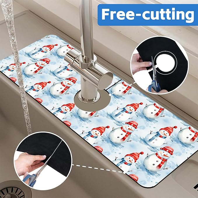 Christmas Snowman with Hat Kitchen Sink Splash Guard Mat Absorbent Fast Drying - Image 7