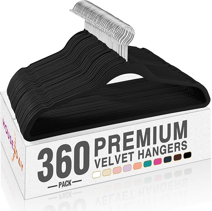 HOUSE DAY Black Velvet Hangers 360 Pack, Premium Non-Slip Felt Clothes Hangers by HOUSEDAY