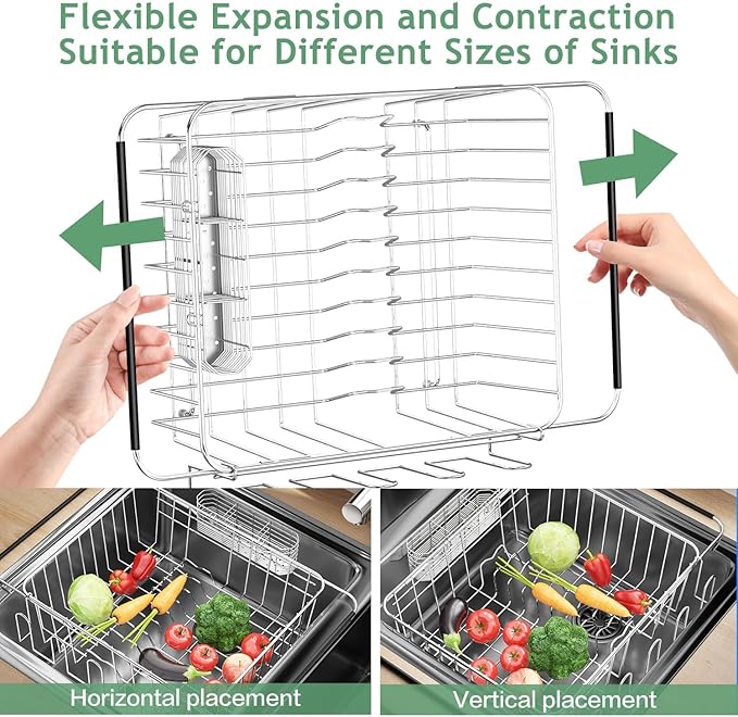 Dish Drying Rack in Sink, Extendable Stainless Steel Dish Drainers - Image 6