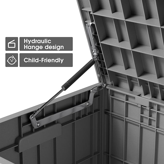 Greesum 82 Gallon Resin Deck Box All Weather Large Outdoor Storage for Patio Furniture, Toys, Garden Tools, Lockable, Dark Gray - Image 4