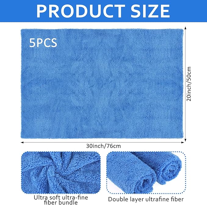 5 PCS Extra Large Microfiber Cleaning Cloth 30"x20", Washable Reusable Floor - Image 2