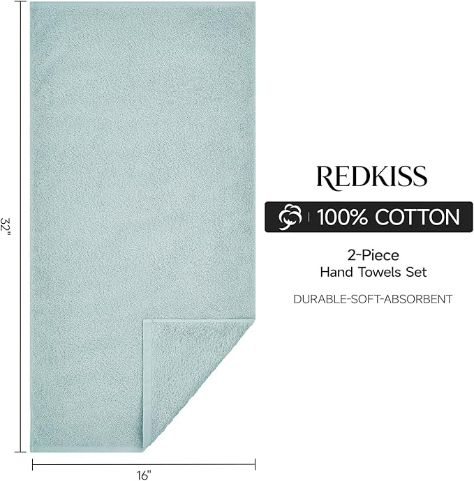 REDKISS 2-Pack Luxury Hand Towels, 16x32 Inch 450 GSM 100% Cotton, Super Soft - Image 3