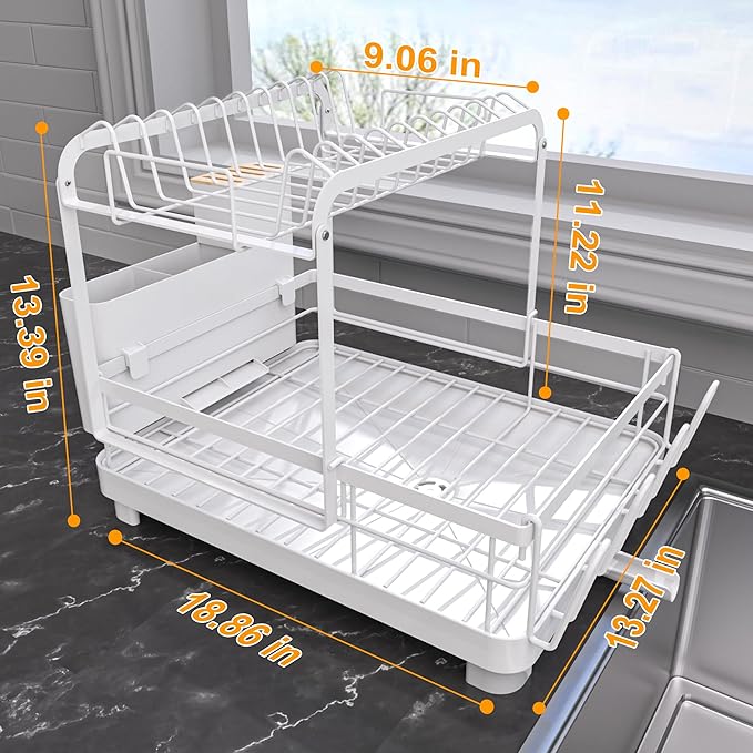 Runnatal Dish Rack with Drainboard, 2-Tier Dish Drying Rack - Image 5