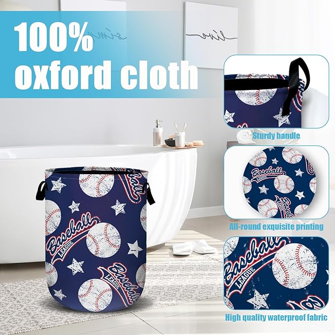 Baseballs and Stars Laundry Basket, Laundry Hamper Collapsible Oxford Cloth - Image 4