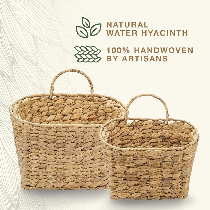 Set of 2 Wicker Hanging Basket for Organizing, Front Door, Flowers - Image 6