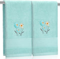 2 Pcs Daisy Hand Towels Teal Flower Bathroom Decor 14x29 Inch Embroidered 100% by SmoothNovelty