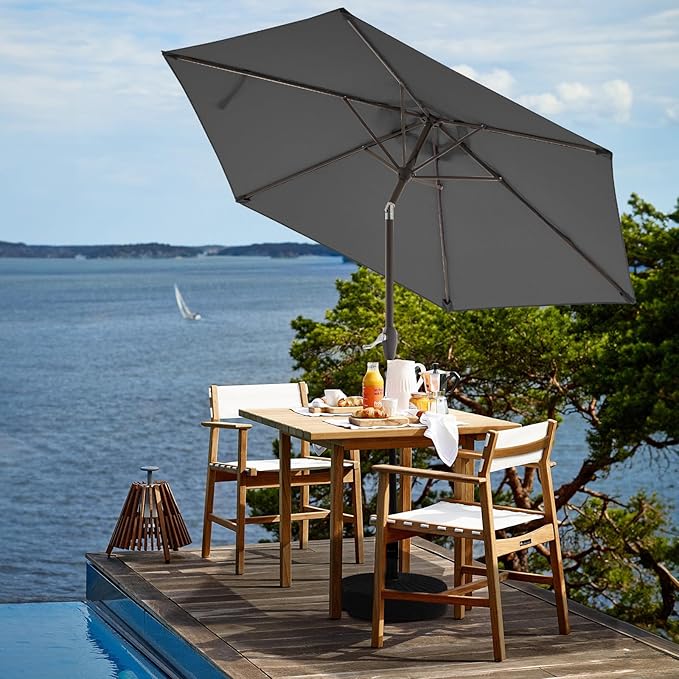 JEAREY 7.5FT Patio Umbrella Market Table Umbrella with 6 Sturdy Ribs, Push Button Tilt/Crank Outdoor Umbrella for Garden, Deck, Backyard, Pool and Beach,Gray - Image 4