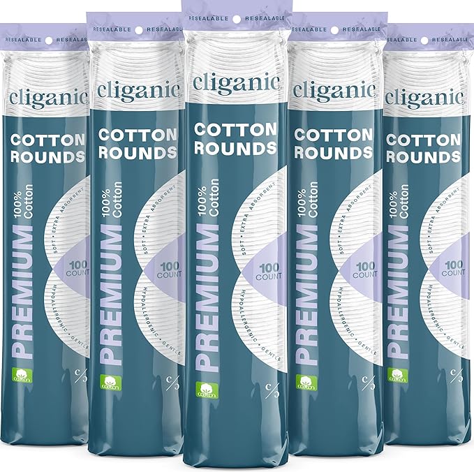 Cliganic Premium Cotton Rounds for Face | Makeup Remover Pads, Hypoallergenic by Cliganic