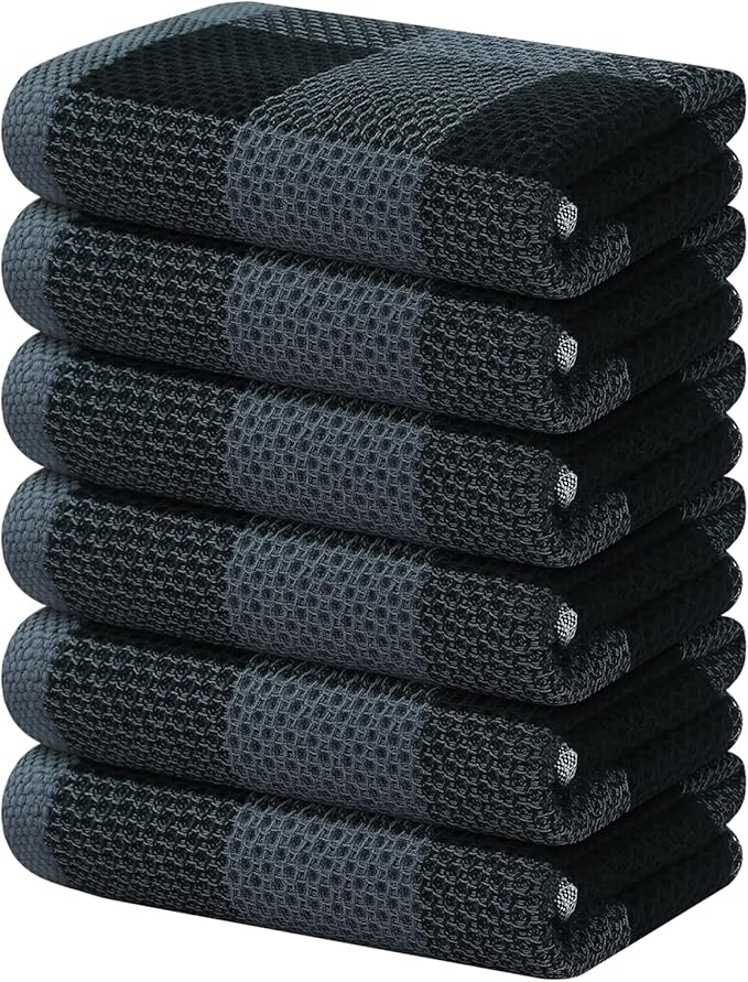 Homaxy 100% Cotton Waffle Weave Check Plaid Kitchen Towels, 13 x 28 Inches by Homaxy
