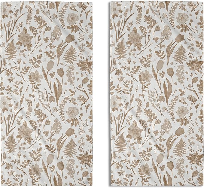 Spring Floral Hand Towels for Bathroom Set of 2 Brown White Flower Leaves by Aytipun