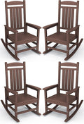 KINGYES HDPE Outdoor Rocking Chair Set of 4, All-Weather Poly Patio Rocking Chairs with 330lbs Support for Adults, Coffee Brown by KINGYES
