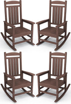 KINGYES HDPE Outdoor Rocking Chair Set of 4, All-Weather Poly Patio Rocking Chairs with 330lbs Support for Adults, Coffee Brown by KINGYES