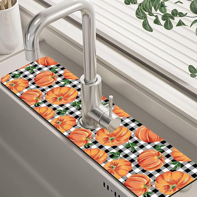 Thanksgiving Pumpkin Kitchen Sink Splash Guard Mat Buffalo Plaid Absorbent Fast by Unknown